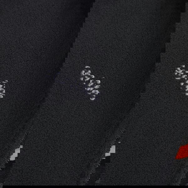 Scruffs Harbour Mens Micro Fleece Zip Up Jacket Coat, close-up of black fleece fabric with embroidered 'scruffs' logo.