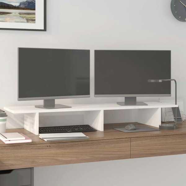 Berkfield Monitor Stand White 100x27x15 cm Solid Wood Pine