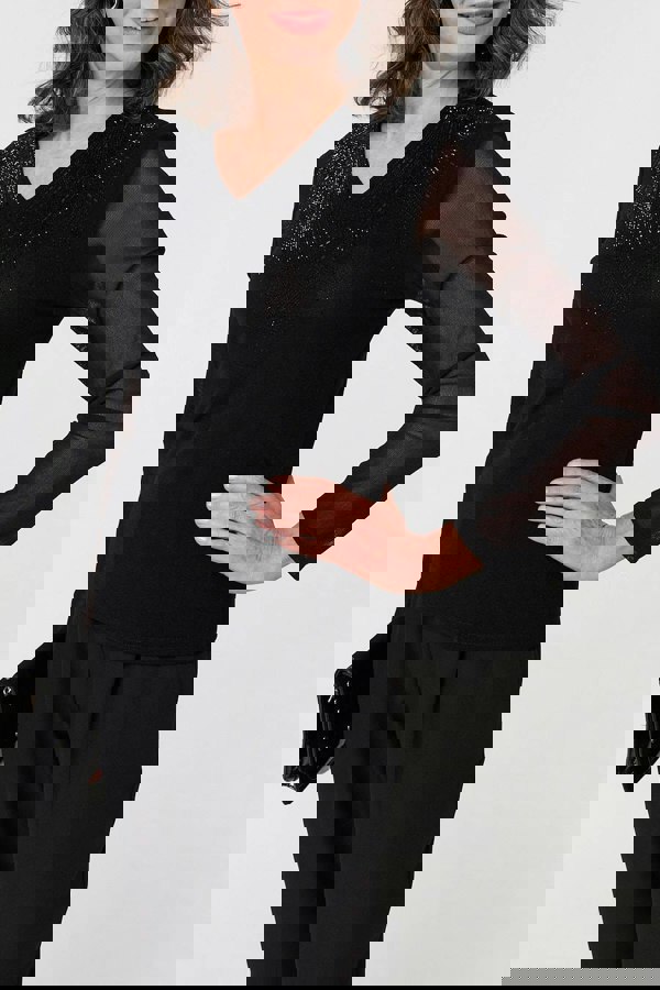 Black | Sparkly Semi Sheer Long Sleeve Top
