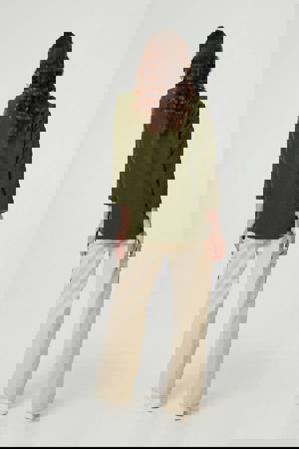 Khaki | Contrast Hem Relaxed 3/4 Sleeve Jumper
