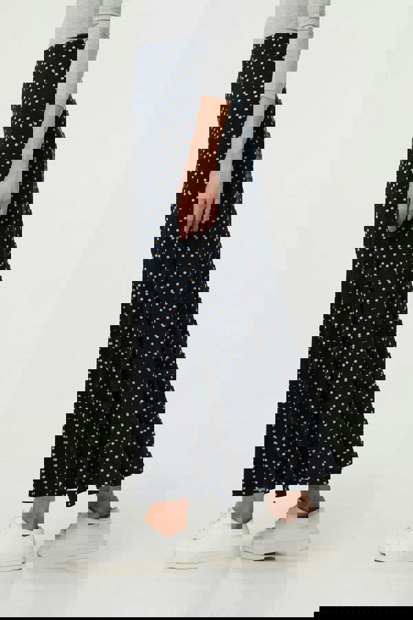 Navy | Polka Dot Print High Waist Maxi Skirt
