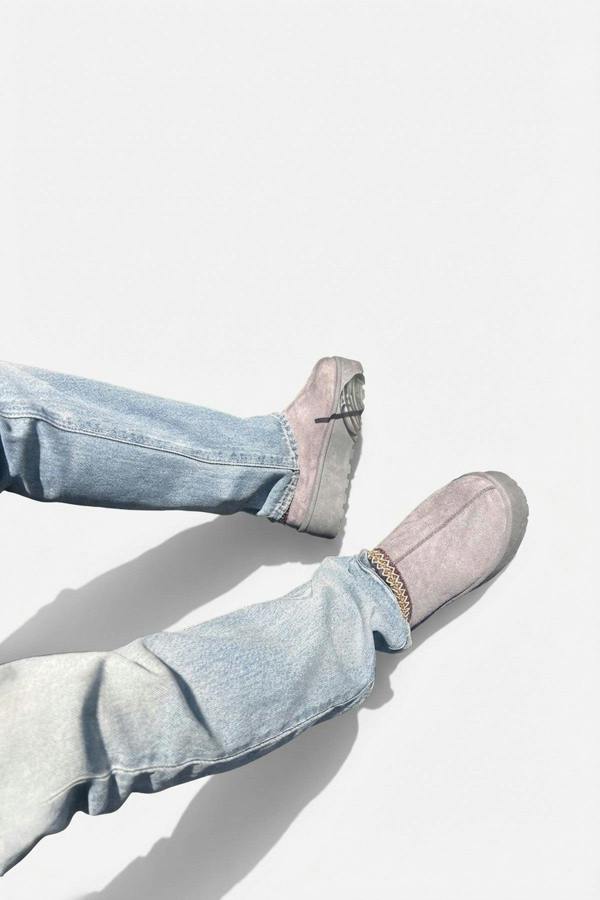Jolene Aztec Detail Low Ankle Platform Slipper Boots - Grey_wb