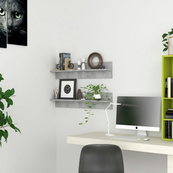 Berkfield Wall Shelf 2 pcs Concrete Grey 80x11.5x18 cm Engineered Wood