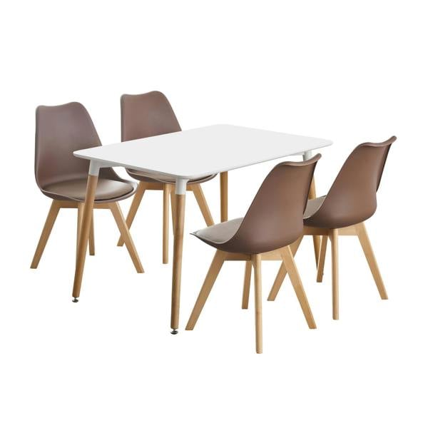 Life Interiors 5PCs Dining Set - a White Halo Dining Table & Set of 4 Lorenzo Tulip Chairs with Padded Seat
