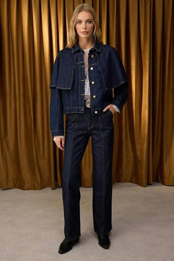 WOVCOR Denim Poncho Jacket with Detachable Cape