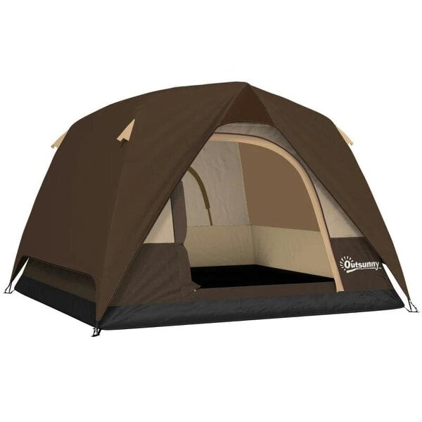Camping Tent, Easy Set Up 2-3 Man Tent with Sewn-in Groundsheet, 3000 mm Dome Tent w/ Mesh Windows, Brown