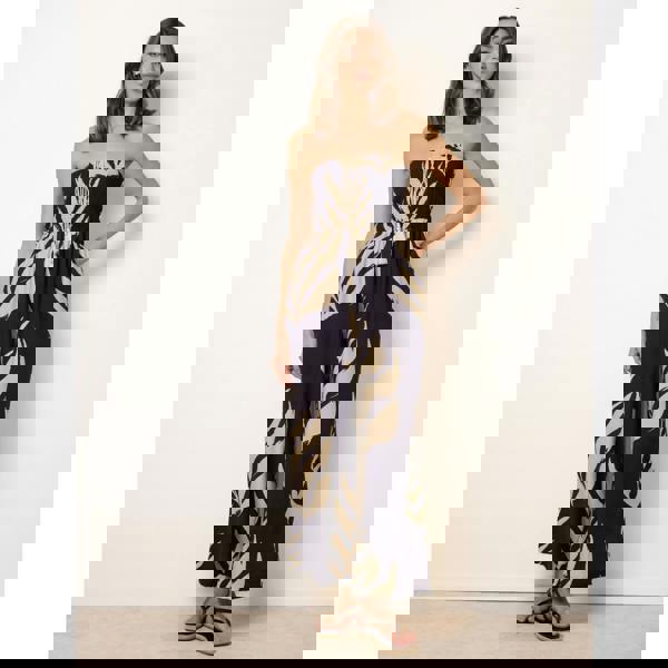 Blue Vanilla Printed Bandeau Tie Neck Shirred Jumpsuit