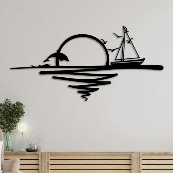 Decortie Sunrise and Sailing Boat Large Metal Wall Art 120x59cm Textured