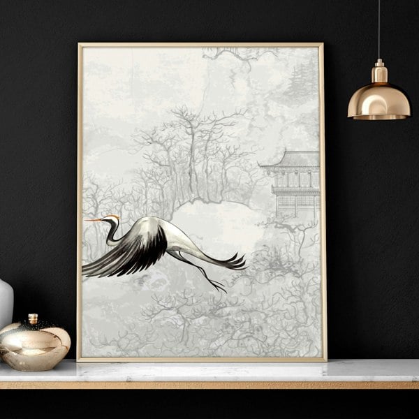 Japanese crane art | set of 3 Bedroom wall prints