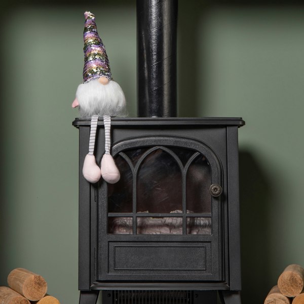 Samuel Alexander 49cm Festive Christmas Sitting Gonk with Dangly Legs & Sequin Hat in Pink & Grey