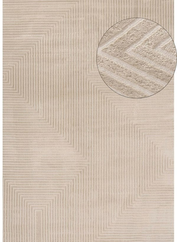 Geometric Living Room rug, beige colour, stain-resistant and non-shedding