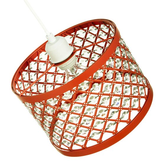 Happy Homewares Modern Ornate Orange Metal Pendant Shade with Clear Acrylic Beads