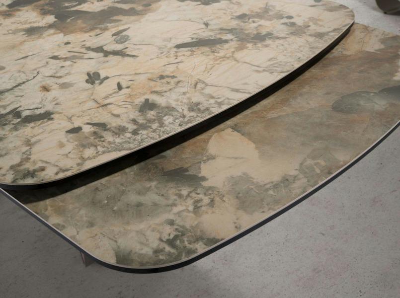 Angel Cerdá Oval extending dining table oval barrel porcelain marble and taupe metallic steel 1152