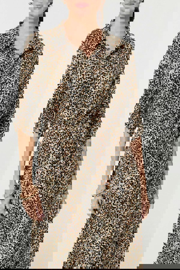 Green | Animal Print Tie Waist Midi Shirt Dress
