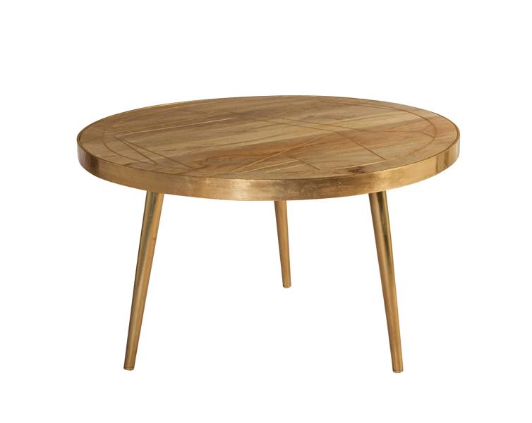 Wyld Haus Bali Light Natural Mango Wood and Gold Round Coffee Table