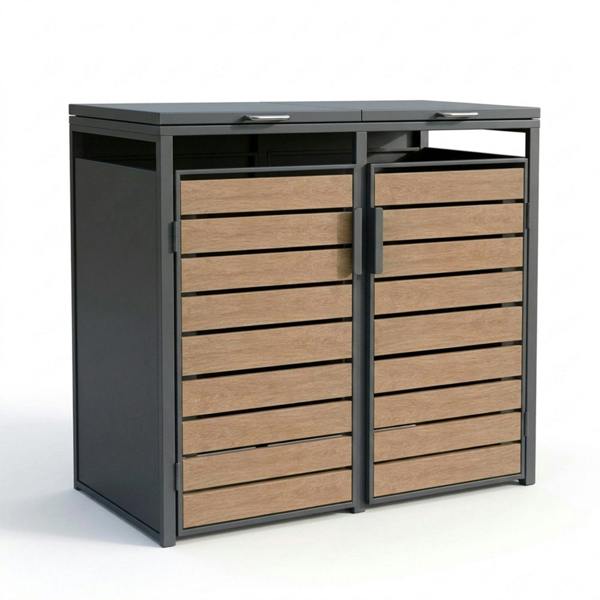 Nicoman Outdoor Metal Garbage Bin Shed with Wood Effect Doors