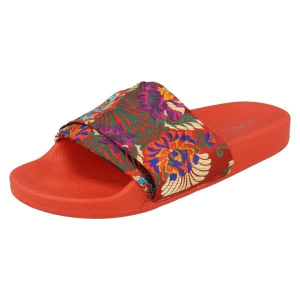 Spot On Ladies Spot On Chinese Print Mule Sandals