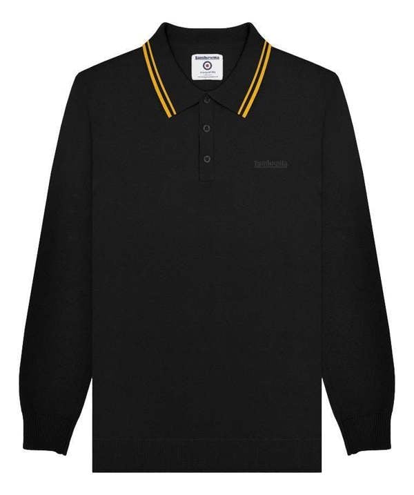 Lambretta Mens Smart Casual Knitted MOD Long Sleeve Twin Tipped Polo