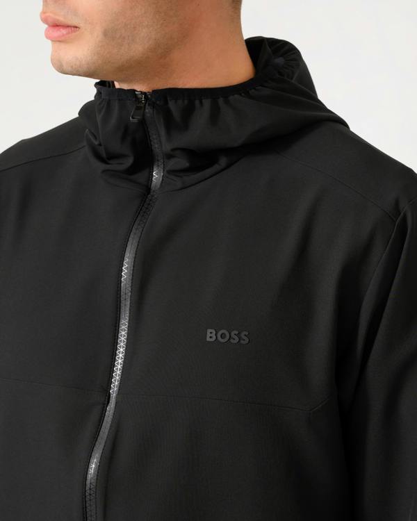 logo detail of a BOSS Green CommuterPro Mens Jacket in Black 001