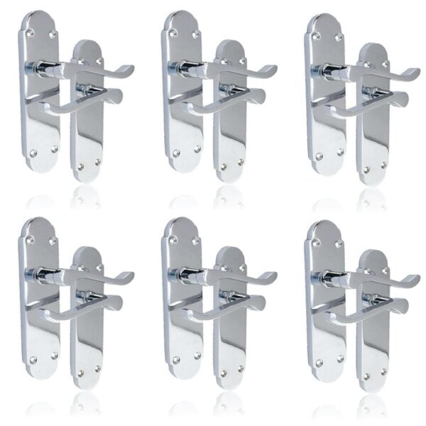EDH Door Hardware Polished Chrome Victorian Scroll Door Handles on Shaped Backplate – 170mm x 40mm 6 Pairs