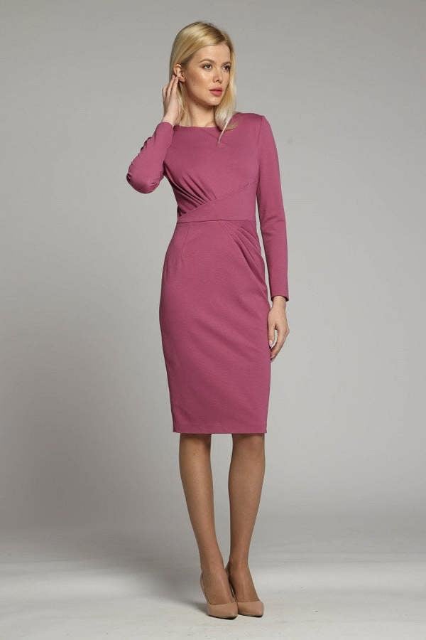 Rumour London Rebecca soft jersey dress with waistline drapes in dusky pink