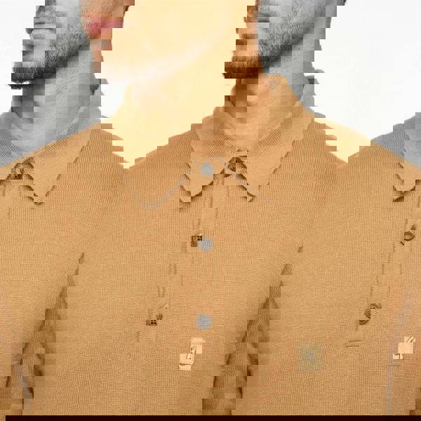 Gabicci V55GK08 Mens Francesco Long Sleeve Plain Knitted Three Button Polo Gabicci Vintage - NUTMEG