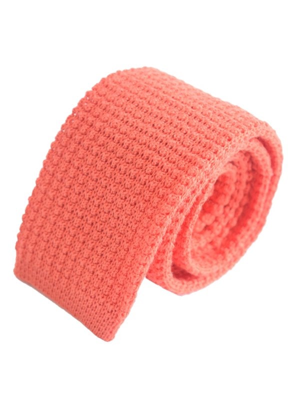 Raised texture open weave plain cotton knitted tie - Orange