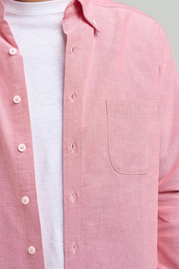 Coral Button-Down Collar Washed Oxford Shirt