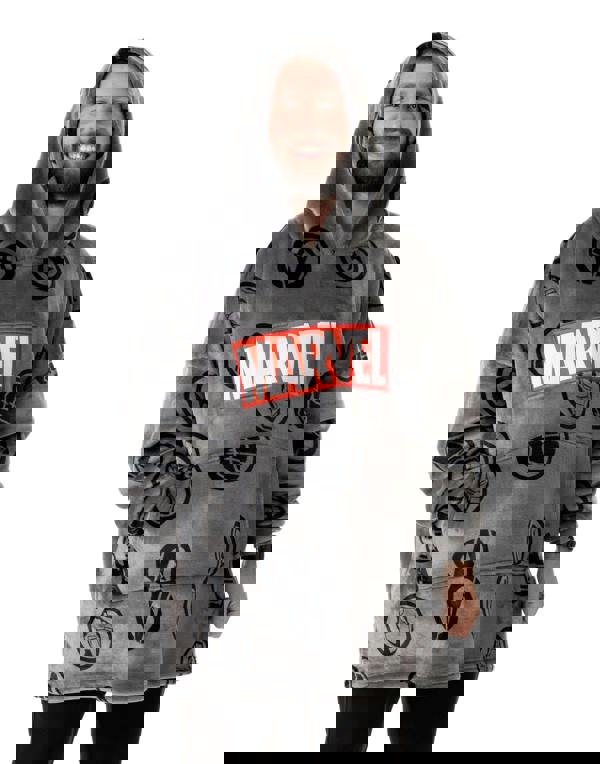 Marvel Mens Grey Logo Blanket Hoodie (One Size)