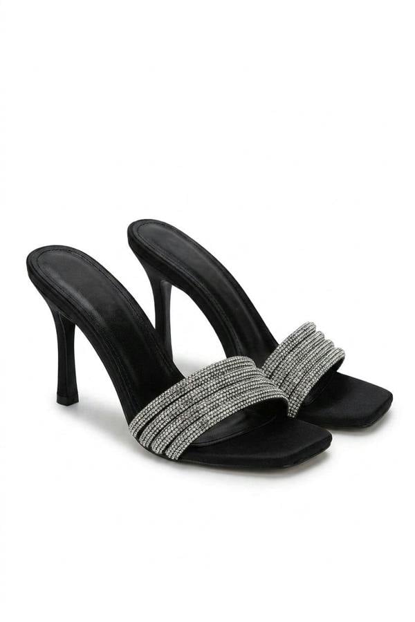 Aisha High Heel Sandals With Diamante Detailed Straps - Black_wb