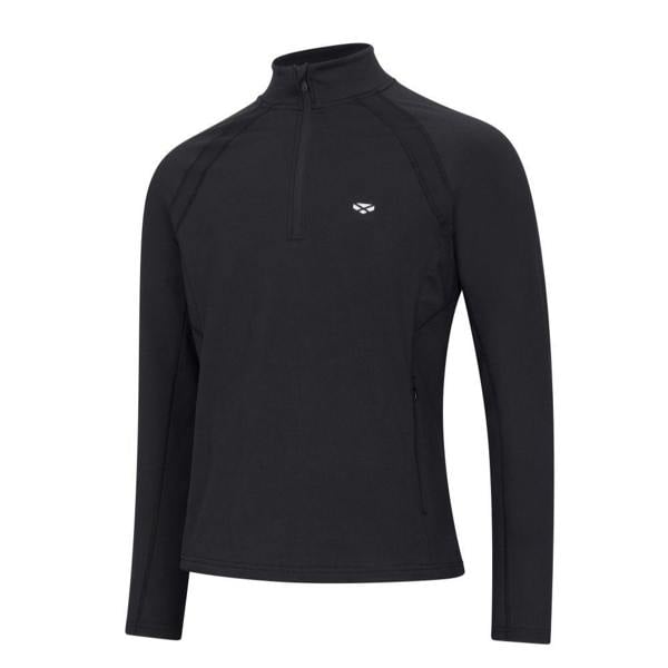 Hoggs of Fife Skye ladies active 1/4 zip top front view black with high neck and zip fastening