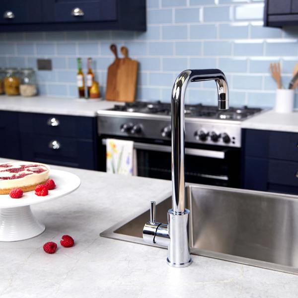 Flode Dellen | Single Lever Kitchen Sink Mixer Tap with Swivel Spout | Square Neck Design | Polished Chrome Finish