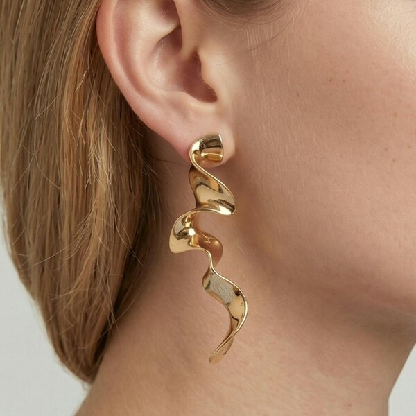 Uchi & Soto Nami Gold Long Wave Earrings