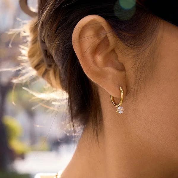 Elk & Bloom 14k Gold Gemstone Droplet Huggie Hoops