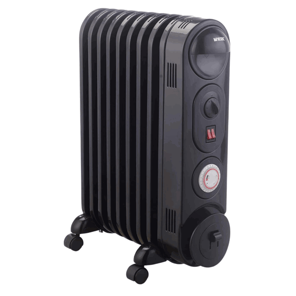 Mylek Oil Filled Radiator Electric Heater, Portable, Thermostat and 24hr Timer, Black 2000W
