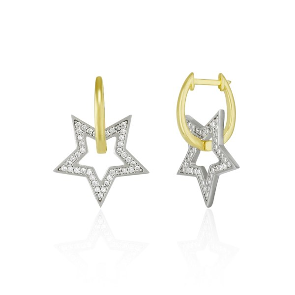 Spero London Sterling Silver Star Hoop Earrings