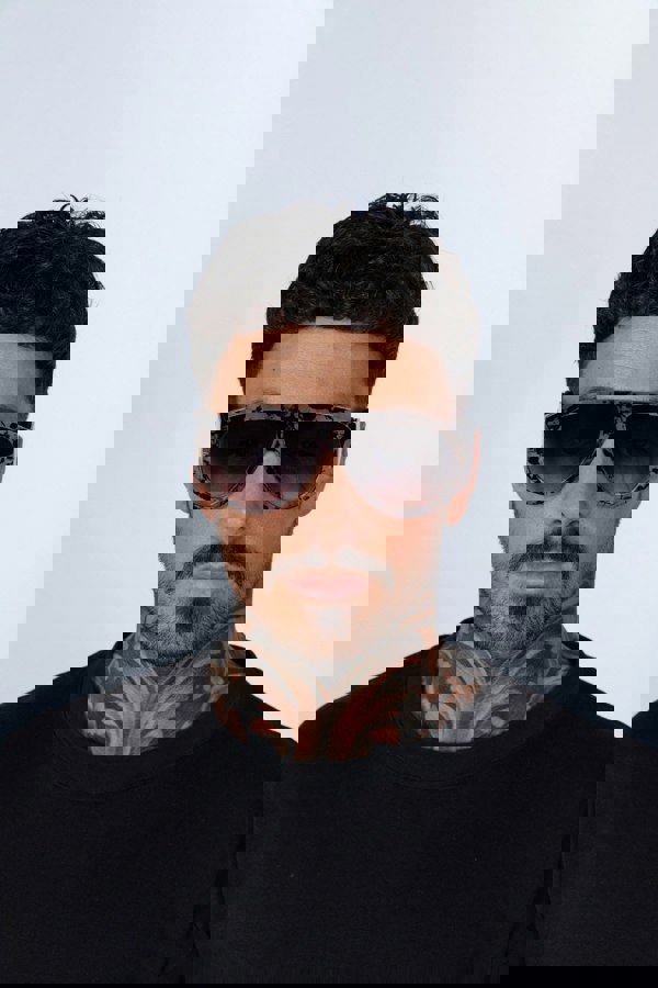 SVNX Oversized Rounded Sunglasses Brown Black