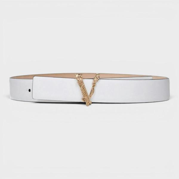 Versace Virtus Belt Calf Leather White Gold