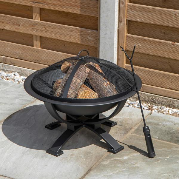 Samuel Alexander 43cm Black Steel Outdoor Garden El Clasico Firepit with Fire Poker