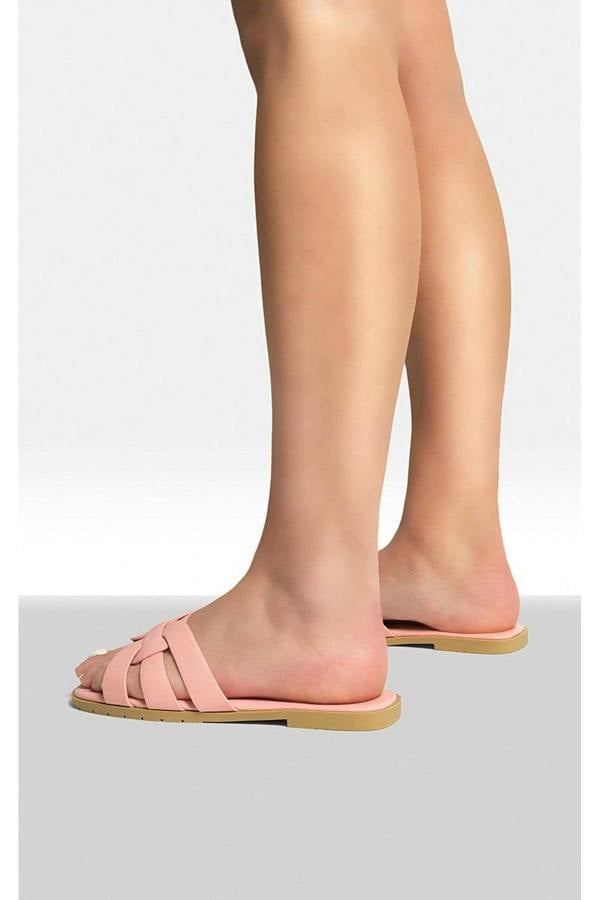 Dana Faux Leather Flat Casual Sandals - Pink