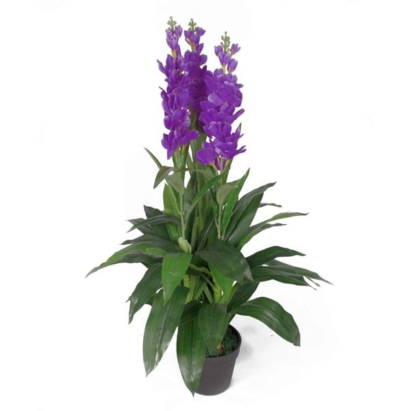 Leaf 100cm Artificial Cymbidium Orchid Plant - Extra Large - Purple Flowers