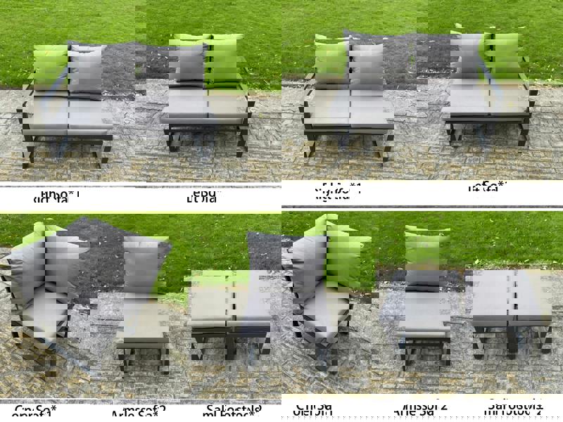 Fimous 9 Seater Aluminium Garden Furniture Set with Adjustable Rising Dining Table 2 Footstools - Dark Grey