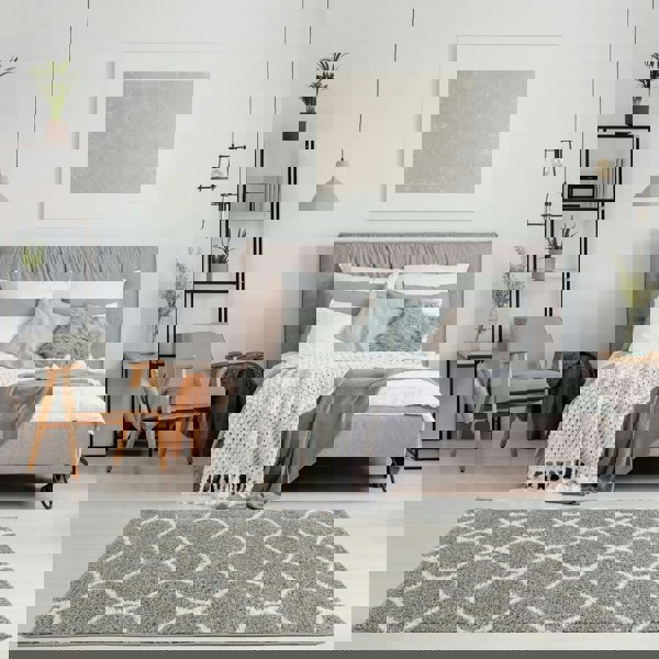 Trellis Design Thick Shaggy Area Rugs Grey