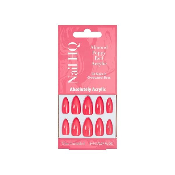 Nail HQ Almond Poppy Red Acrylic Nails (24 Pieces)