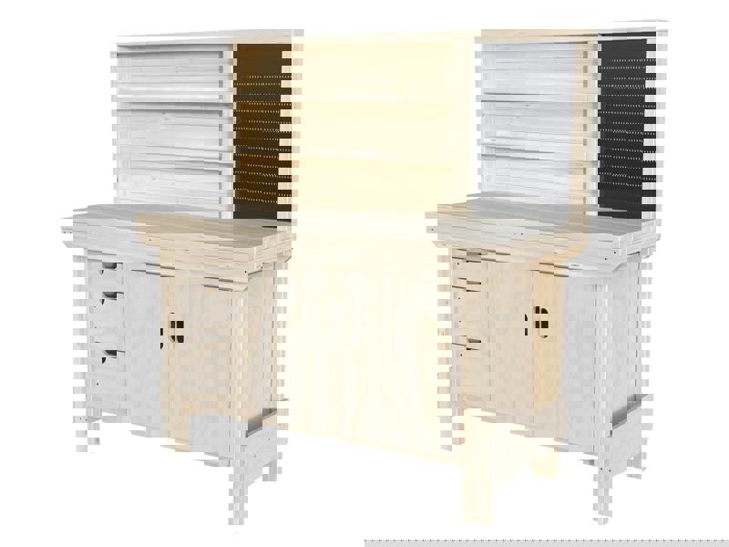 Acorn Heavy-Duty Cupboard Workbench (V.2) – Sturdy Wooden Workbench with Two-Door Cupboard, Multiple Large Drawers, and Optional Back Panel or Pegboard, Ideal for Garages, Workshops, and Sheds