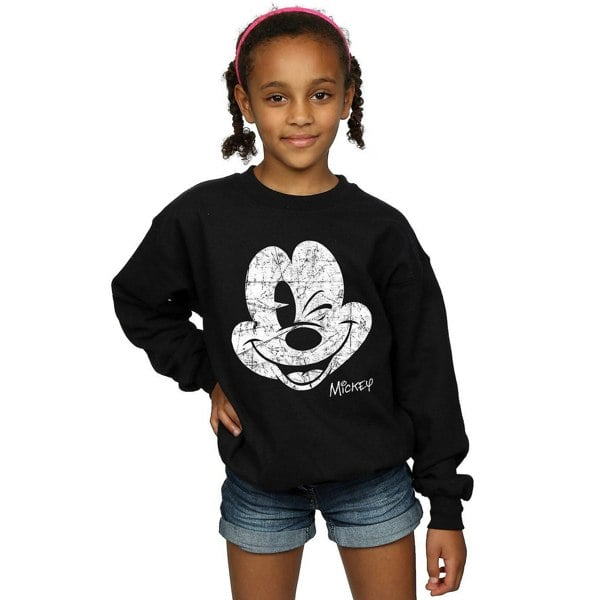 Disney Girls Mickey Mouse Face Cotton Sweatshirt - Black