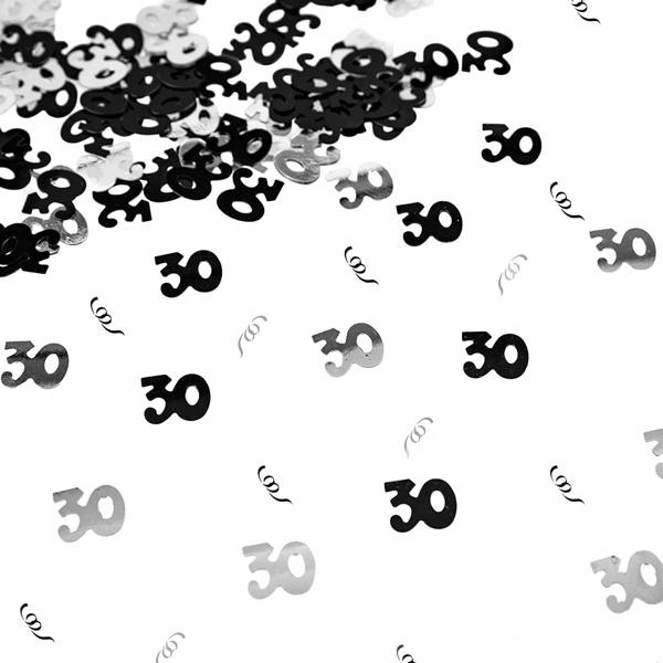 30th Birthday Black and Silver Confetti Table Decoration Pack, Metallic Foil, Pack Size Options image 7