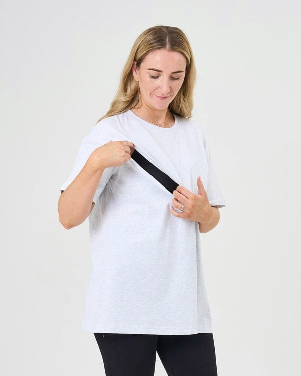 Pretty Mama Everyday Oversized Breastfeeding Tshirt - Light Marl Grey