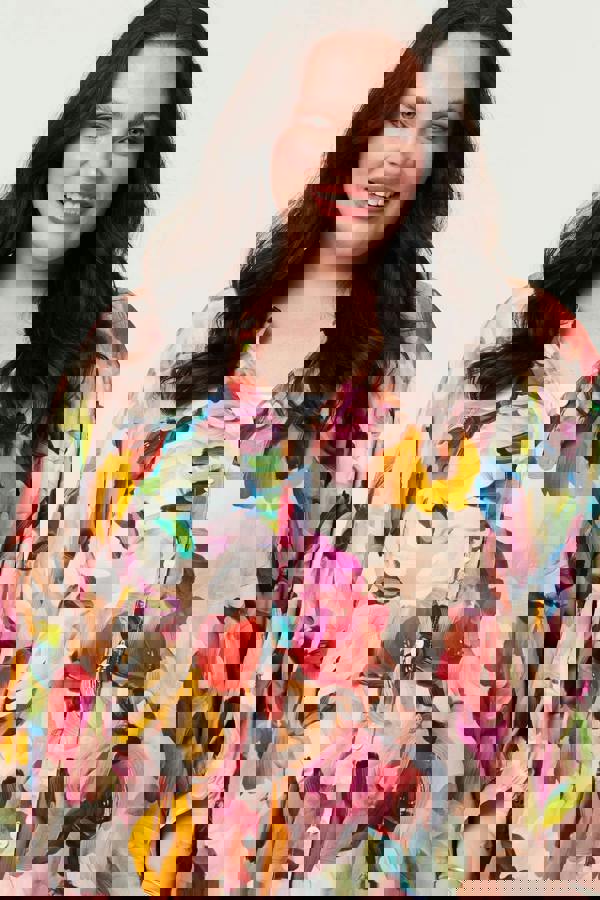 Pink | Curve Brushstroke Print 3/4 Sleeve Shirt