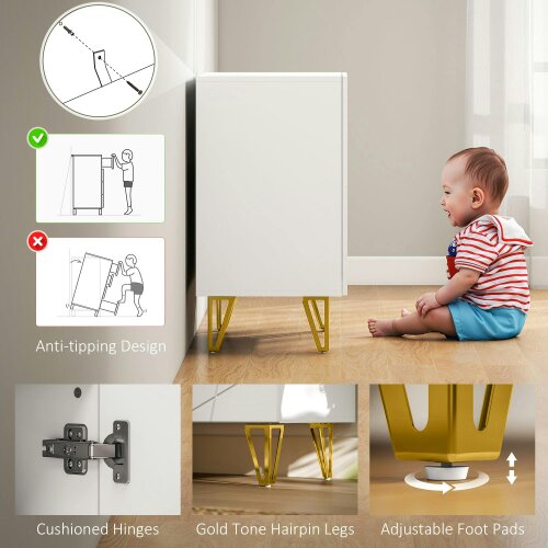 Wyld Haus Diro High Gloss White Geometric Pattern Sideboard With Gold Hairpin Legs